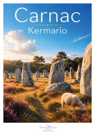 Affiche illustrée — Carnac, menhirs de Kermario — Bretagne, par Besrest-Photos