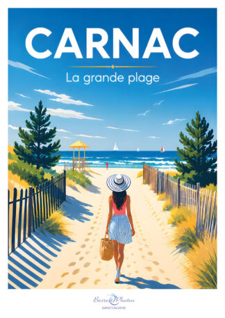 Affiche illustrée — Carnac, la Grande Plage — Bretagne, par Besrest-Photos