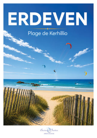 Affiche illustrée — Erdeven, plage de Kerhillio — Bretagne, par Besrest-Photos